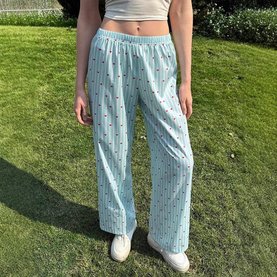 Damen Freizeit-Hose mit gestreiftem Design und Herzmotiven R&B