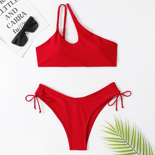 Damen Sportlicher Bikini mit asymmetrischem Oberteil und verstellbaren Trägern R&B