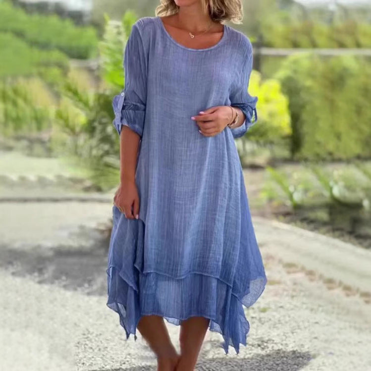 Damen lässiges Sommerkleid mit asymmetrischem Saum und luftigen Ärmeln R&B