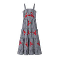 Damen Maxikleid mit Karo-Muster und lR&Bhaften gestickten Krabbenmotiven R&B