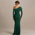 Damen figurbetontes Maxikleid mit asymmetrischem Design und Faltenwurf R&B