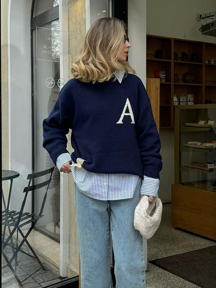 Damen lässiger Pullover mit einzigartigem Monogramm R&B