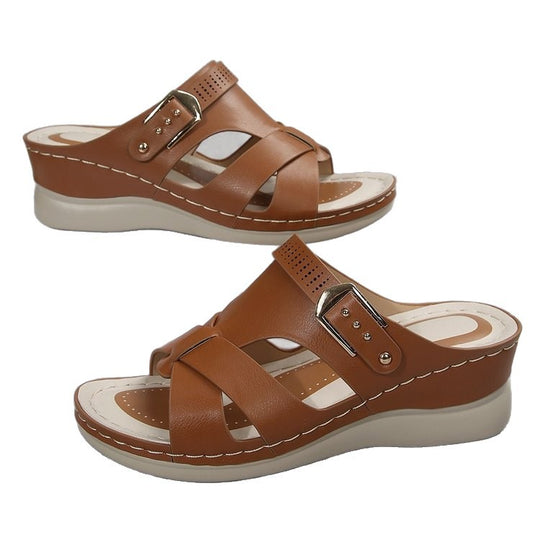 Damen Wedge-Pantoletten mit elegantem Kreuzriemen und komfortablem Fußbett R&B