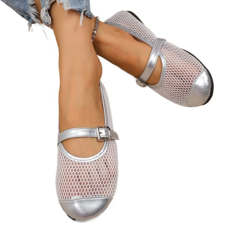 Damen Komfortable Netz-Ballerinas mit dekorativem Riemchen R&B