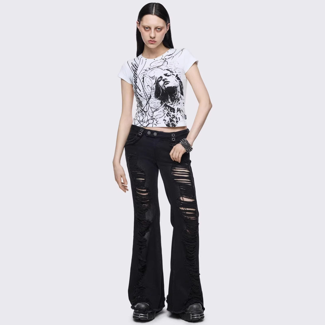 Damen Kreatives Grafik-Print T-Shirt R&B