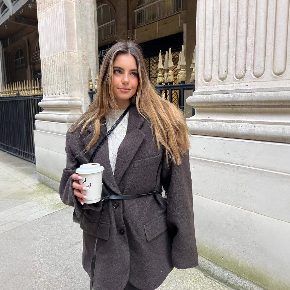 Damen Oversized Blazer mit Gürtel und eleganten Details R&B