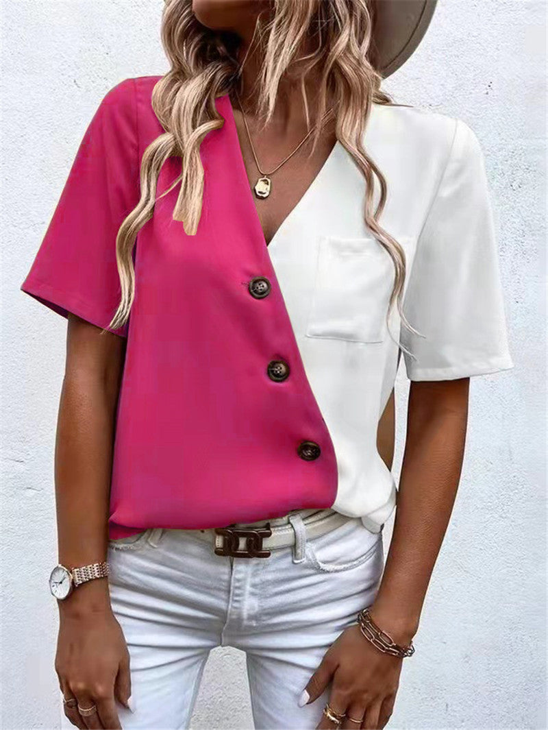 Damen Kurzarm Bluse mit asymmetrischem Schnitt und Knopfdetails R&B