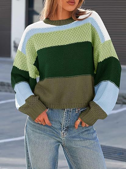 Damen Grobstrickpullover mit Farbblockdesign und oversized Schnitt R&B