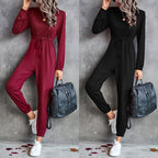 Damen lässiger Jumpsuit mit elastischem Taillenzug und trendy Langarm R&B
