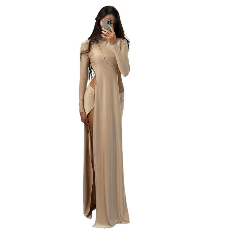 Damen Elegantes Maxikleid mit schmalem Schnitt und hohen Schlitzen R&B