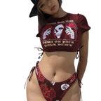 Damen Crop-Top Bikini mit grafischem Design R&B