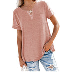 Damen hochwertiges T-Shirt mit Knopfdetail und lockerem Schnitt R&B