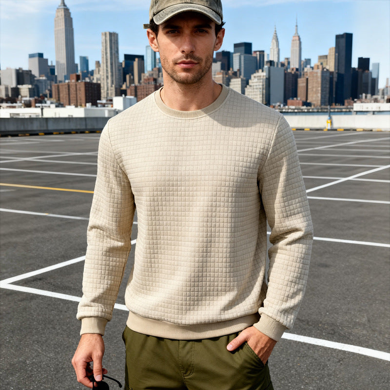 Herren nan strukturiertes Quadrat-Stepppullover mit Rundhals und elastischen Bündchen R&B