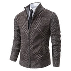 Herren elegante Strickjacke mit strukturiertem Zopfmuster und hochschließendem Kragen R&B