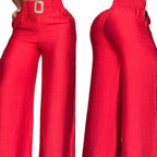 Damen Weite Palazzo-Hose mit hochtailliertem Bund und dekorativem Gürtel R&B