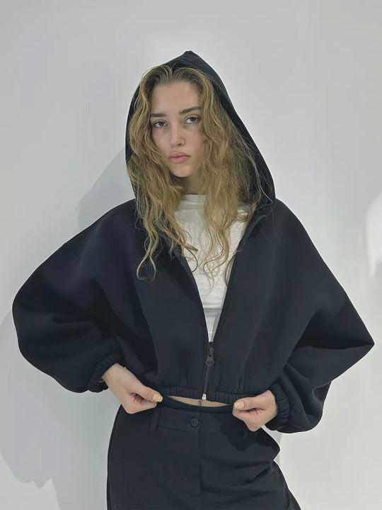 Damen cropped Kapuzenpullover mit oversized Ärmel R&B