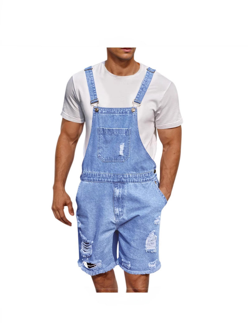 Herren Lässige Denim-Latzhose im distressed Look R&B