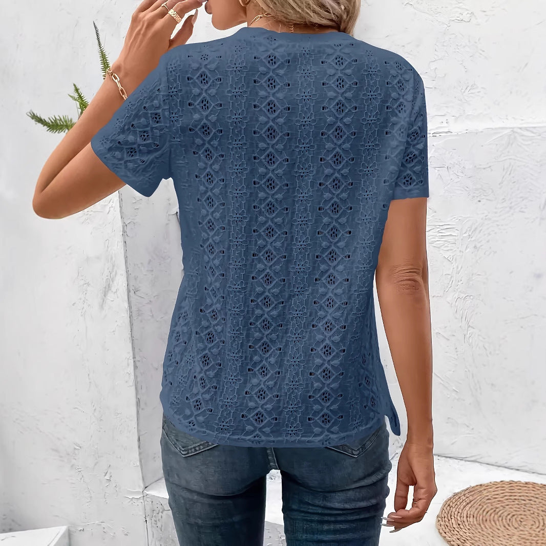 Damen T-Shirt mit trendigem Lochmuster und lässigem Schnitt R&B