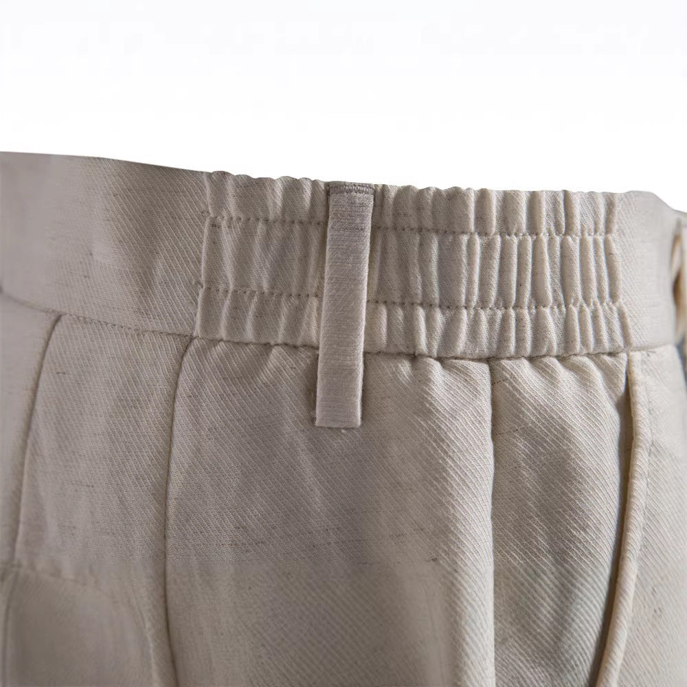 Herren nan lässige Leinenshorts mit Umschlag und Bundfalten R&B