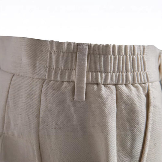 Herren nan lässige Leinenshorts mit Umschlag und Bundfalten R&B