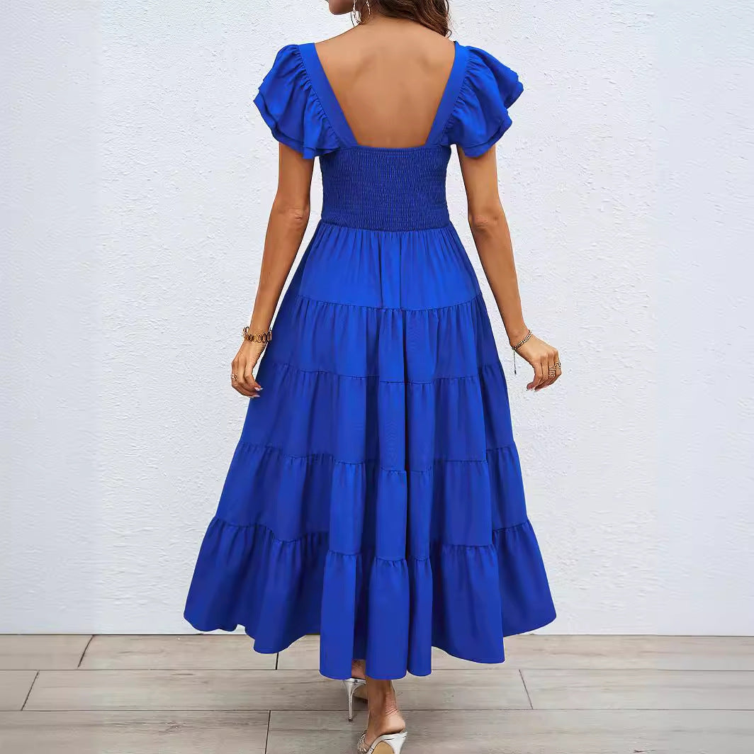Damen Maxikleid mit voluminösen Rüschendetails und schwingendem Rock R&B