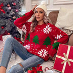 Damen Strickpullover mit festlichem Weihnachtsmotiv und aufgearbeitetem Design