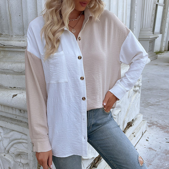 Damen Lässiges Hemdblusenshirt mit trendy Farbblockdesign R&B