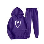 Damen Sweatsuit mit Kängurutasche und herzförmigem Print