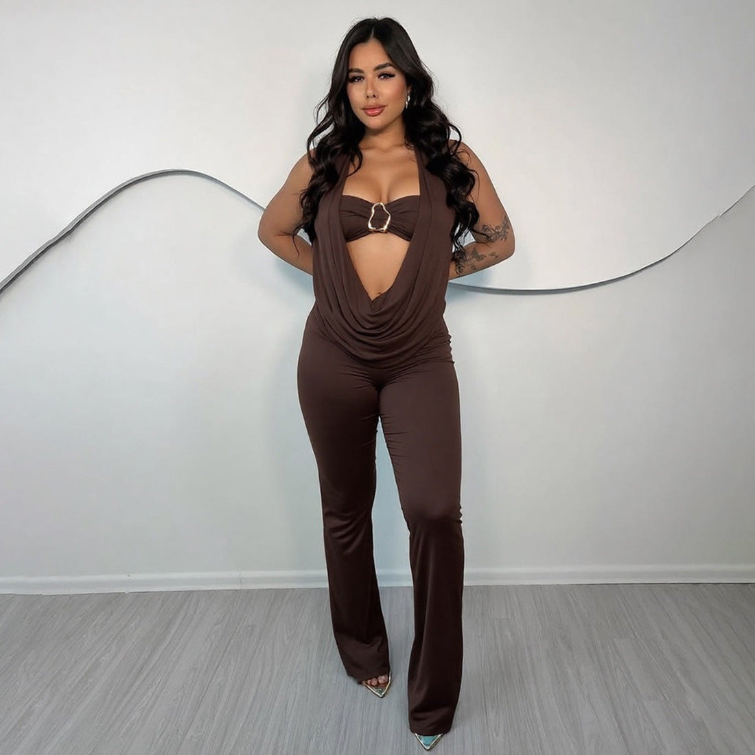 Damen Eleganter und figurbetonter Jumpsuit mit einzigartigem Ausschnitt R&B