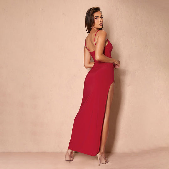 Damen elegantes Spitzen-Maxikleid mit zarten Trägerspitzendetails R&B