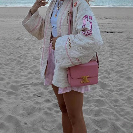 Damen Kimono-Jacke mit dekorativem Stickdesign und praktischen Taschen R&B