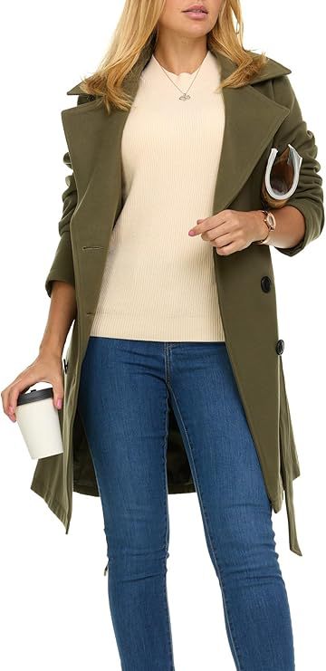 Damen Trenchcoat mit asymmetrischem Saum und breitem Kragen R&B