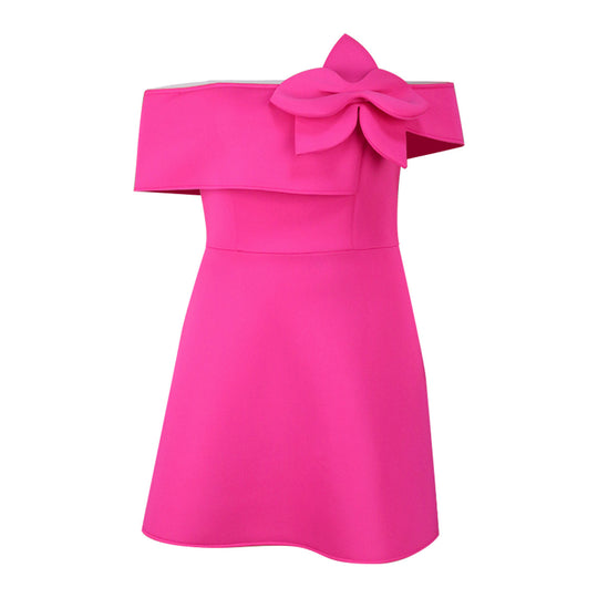 Damen Off-Shoulder Cocktailkleid mit großer Schleifenapplikation R&B