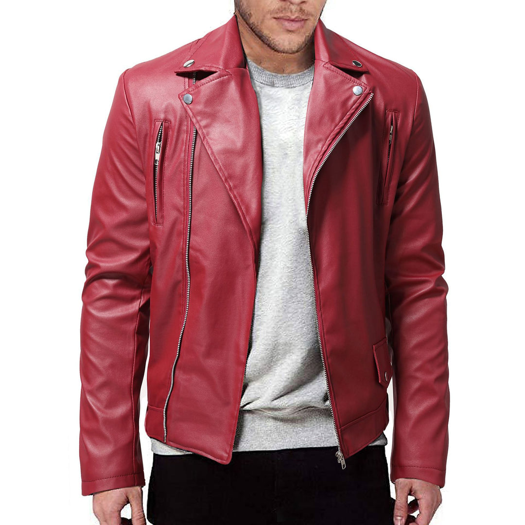Herren Kunstleder Bikerjacke mit Utility-Taschen