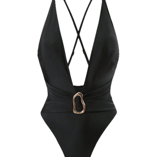 Damen Eleganter Einteiler Badeanzug mit raffiniertem V-Ausschnitt und verstellbaren Trägern R&B