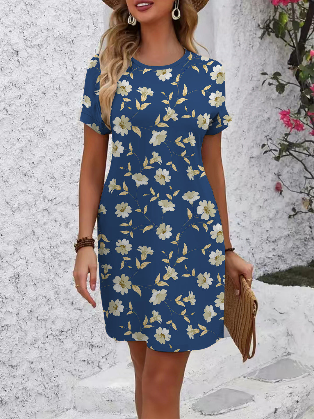 Damen Kurzarmkleid mit verspieltem Flamingo-Design und lockerem Schnitt R&B