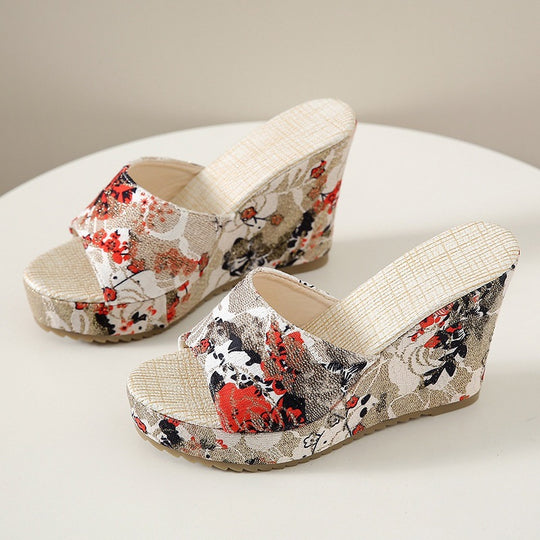 Damen Wedge-Pantoletten mit floralem Design und komfortablem Fußbett R&B