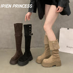 Damen Elegante Overknee-Stiefel mit modischem Riemen und Knopfdetails R&B