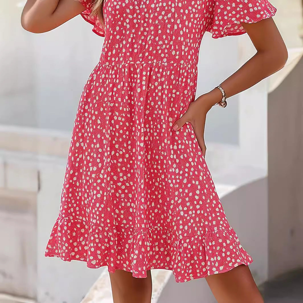 Damen lässiges Freizeitkleid mit fließendem Schnitt und Rüschensaum R&B