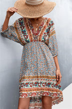 Damen Langarmkleid mit boho-inspiriertem Druck und elastischem Bund R&B