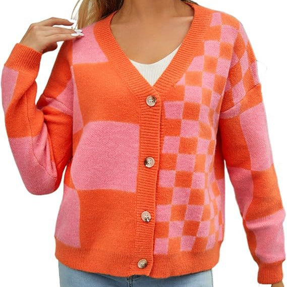 Damen Cardigan mit modischem Karomuster R&B