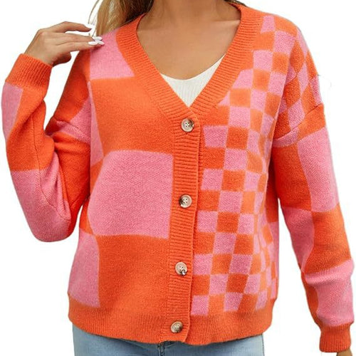 Damen Cardigan mit modischem Karomuster R&B