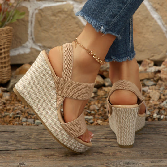 Damen Wedge-Sandalen mit elastischen Riemen und modischem Plateau R&B