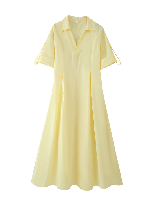 Damen Hemdblusenkleid mit elegantem V-Ausschnitt und weiten Ärmeln R&B