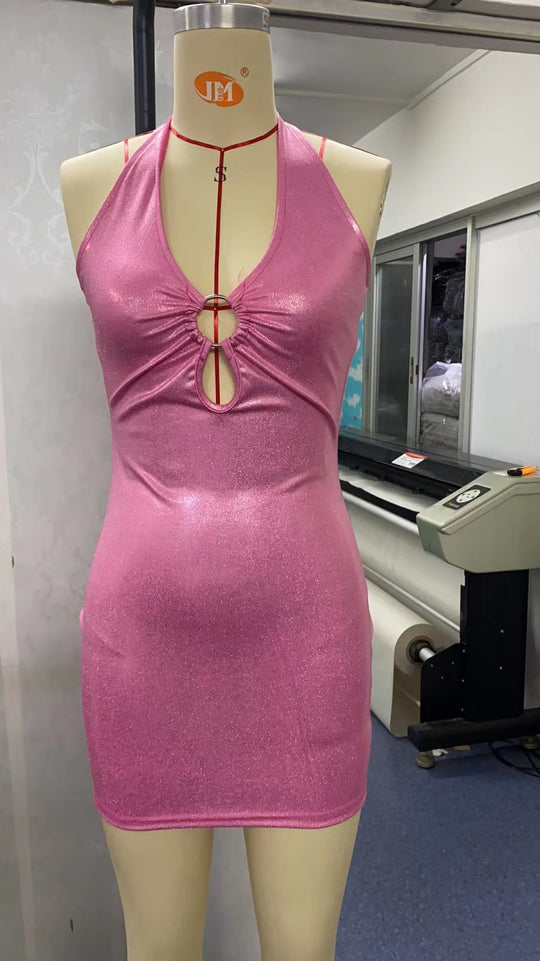Damen figurbetontes Mini Kleid mit dehnbarem Glitzerstoff R&B