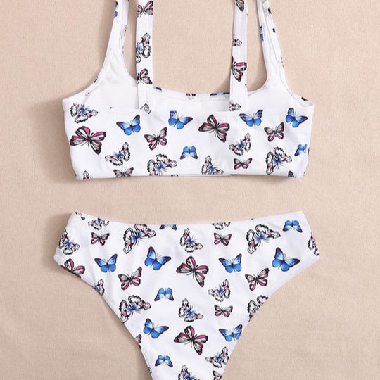 Damen Sportliches Bikini-Set mit verspieltem Schmetterlingsmuster R&B