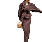 Damen modische Wildlederjacke mit passendem Rock im eleganten Set R&B