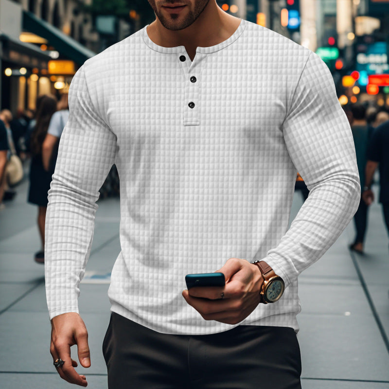 Herren Langarm-Hemd mit knopfbarem Kragen und strukturiertem Design R&B