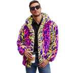 Herren Plüschjacke mit auffälligem Tierprint und Kapuze R&B