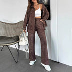 Damen Lässiges Blusen- und Hosen-Set aus weichem Material mit besonderen Texturen R&B